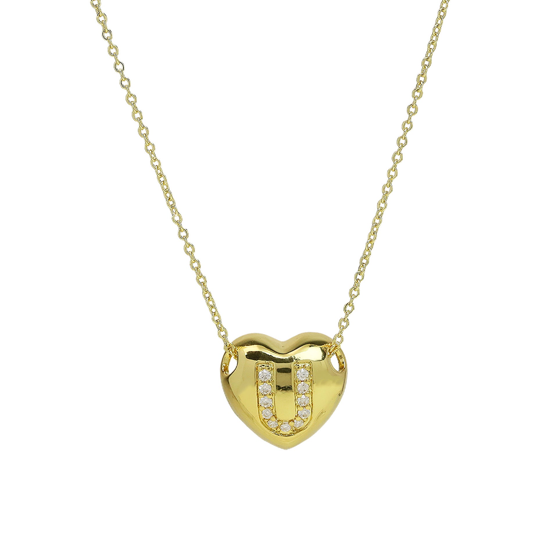 Una Heart Initial Necklace - Letter U [73BJX42R]
