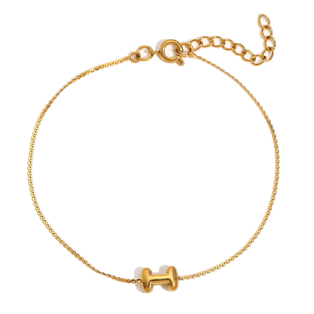 Ilah Bubble Letter Chain Bracelet - Bubble Letter I - Gold [TGAYBQC5]