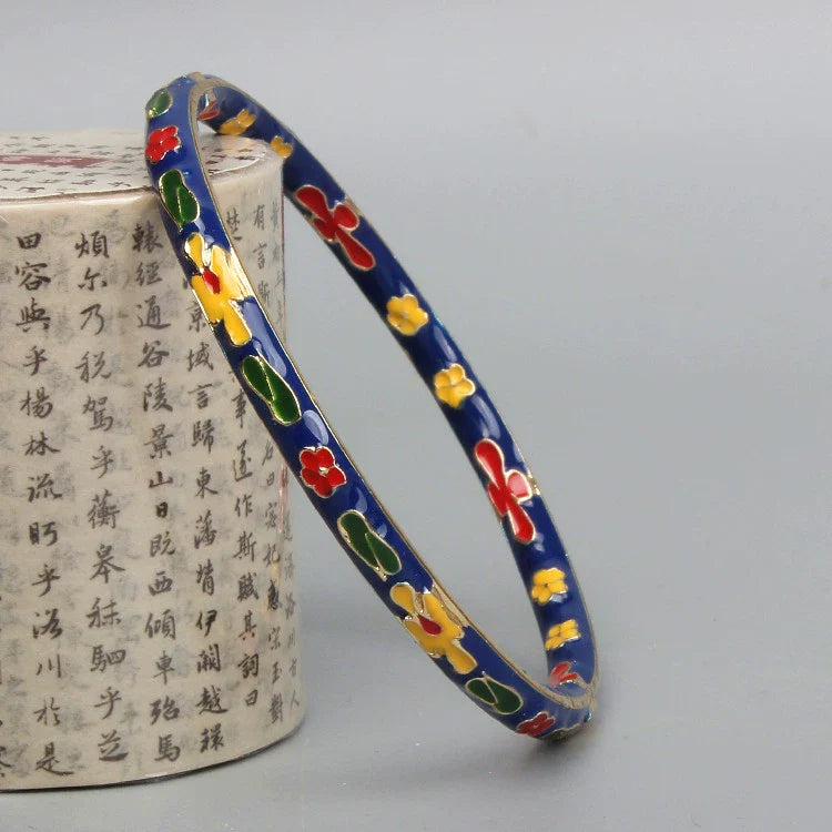 Jadelynn CloisonnŽ Floral Bangle - Dark Blue