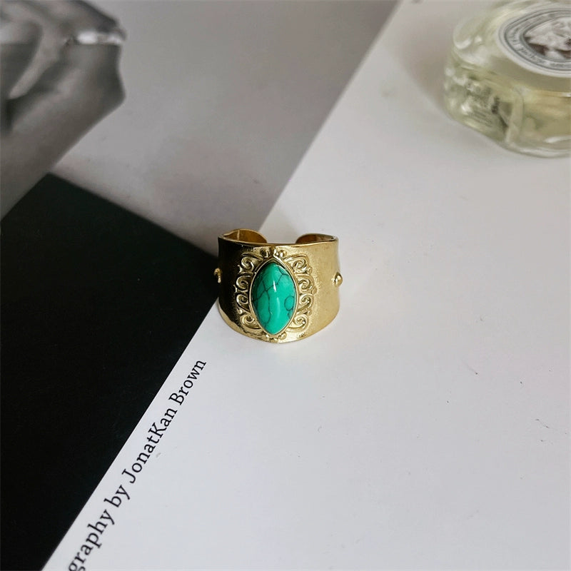 Nihira Embossed Open Ring - Blue Turquoise [5AZIL5SB]