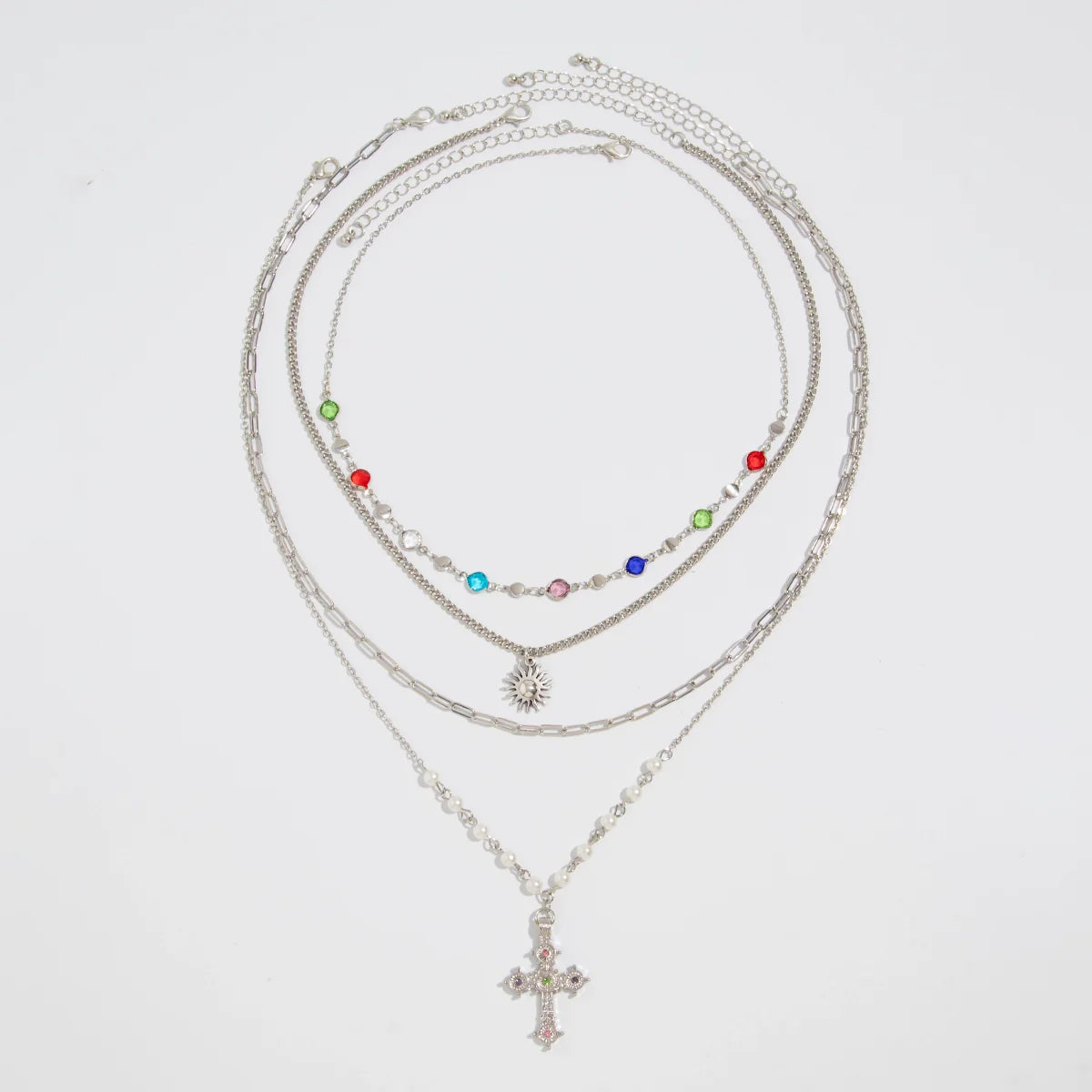 Breckyn Layered Cross Necklace Set - Silver