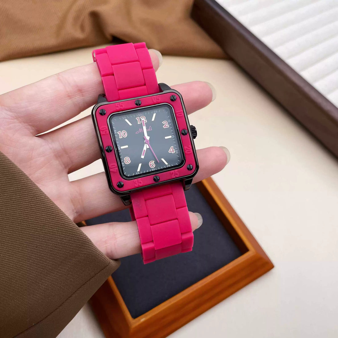 Talayah Square Silicone Watch - Cool Rose Red