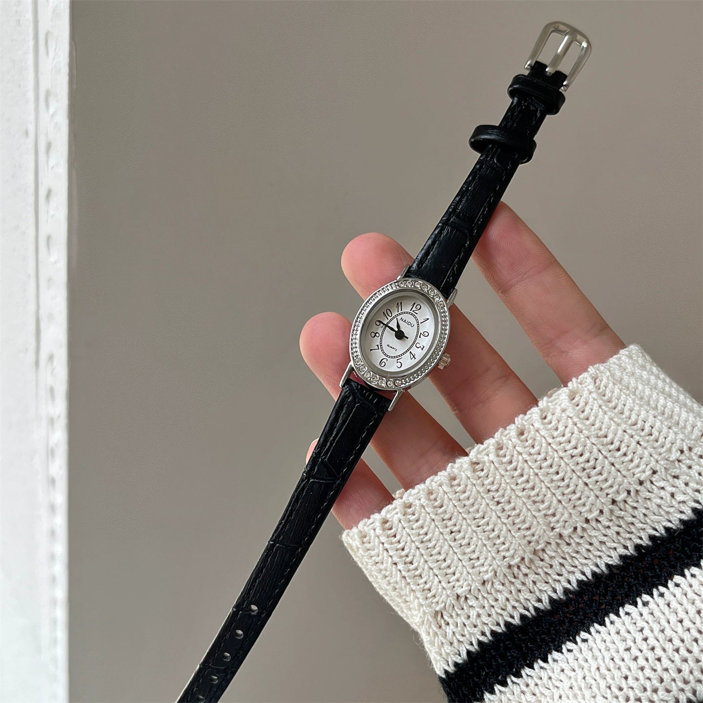Addie Diamond Petite Watch - Black Strap Silver Case White Dial [XC7K7OIM]