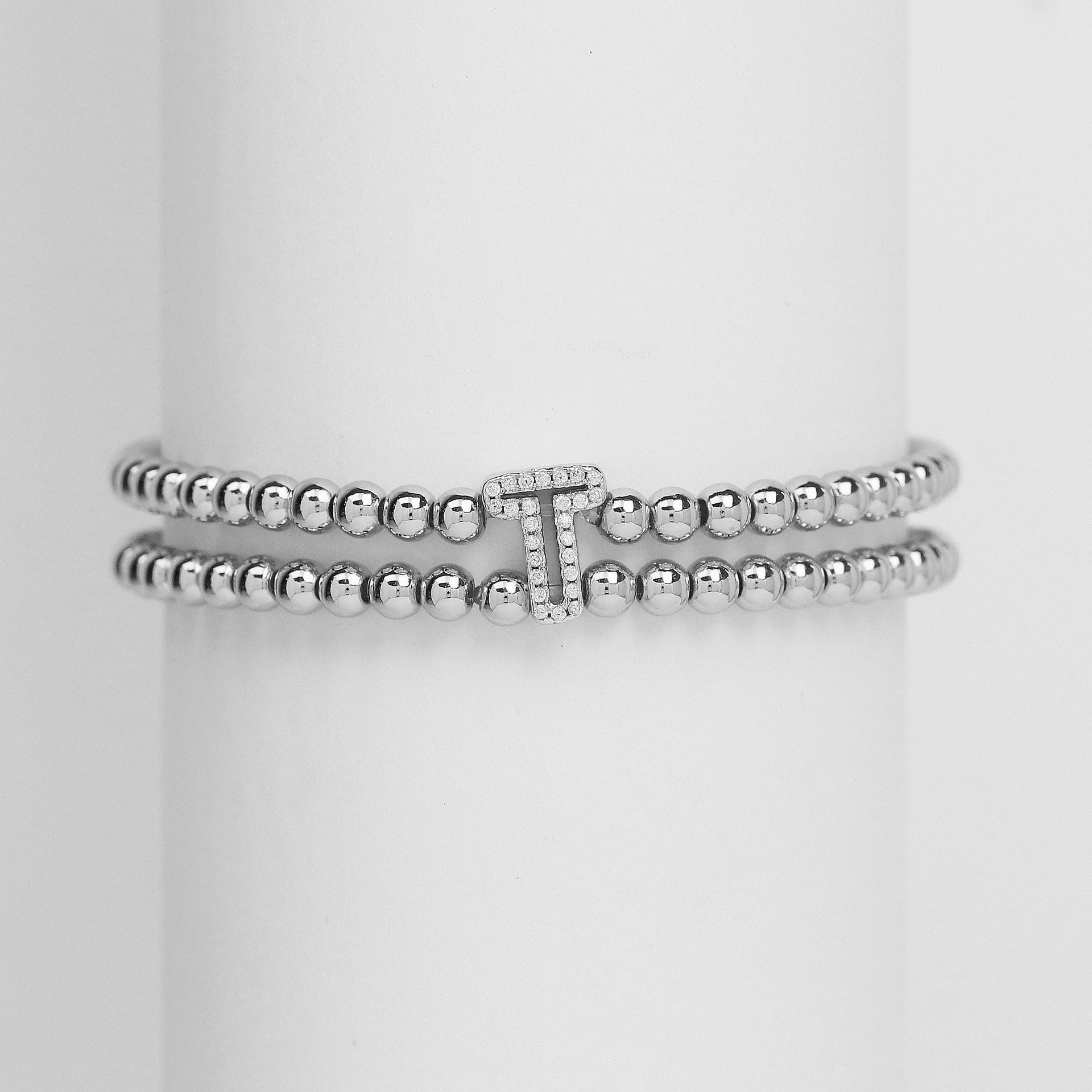Alexandra Bubble Initial Bracelet - Silver T [NQEOUE4K]
