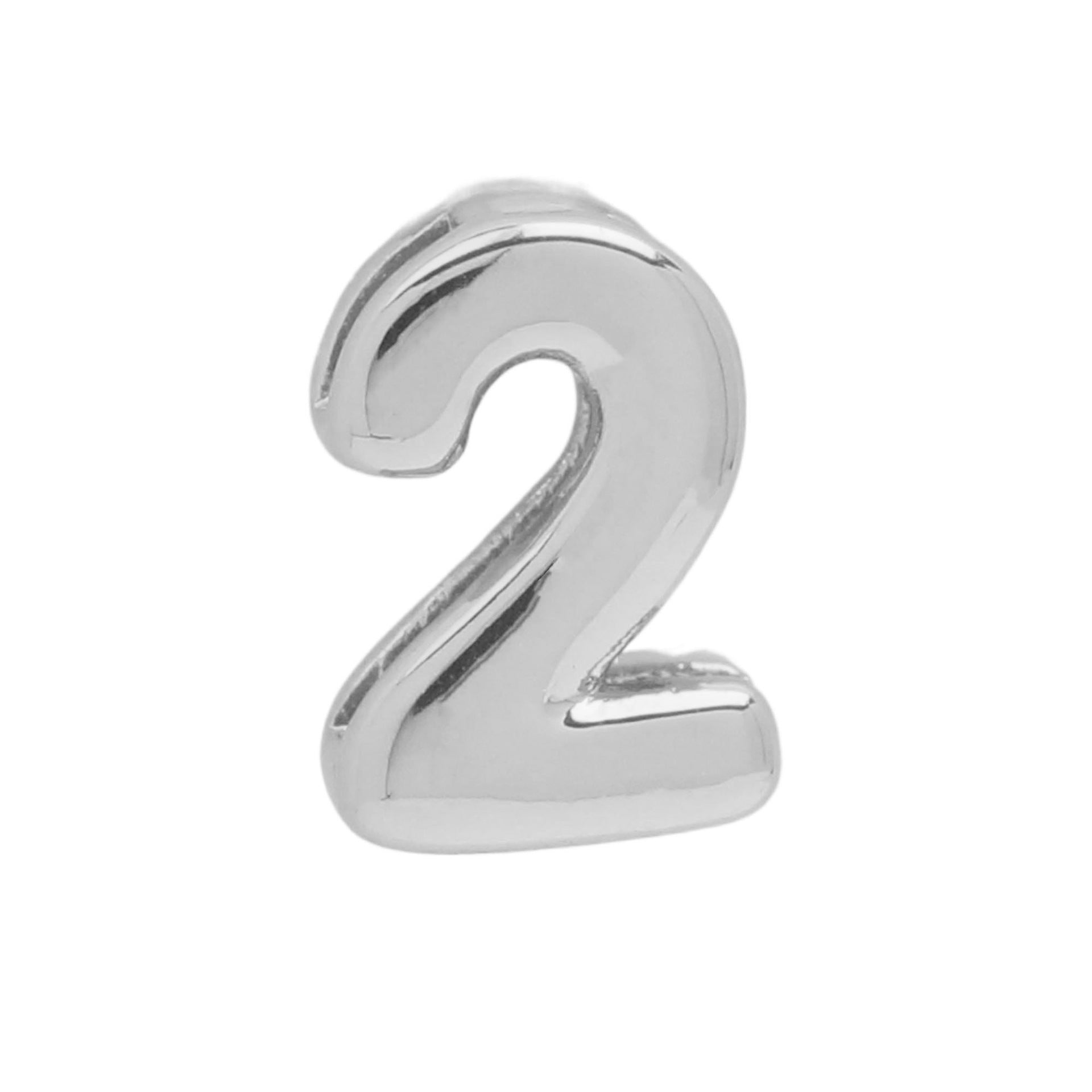 Devora Bubble Letter Necklace - White Gold Tone Number 2 Pendant [8USAI6SN]