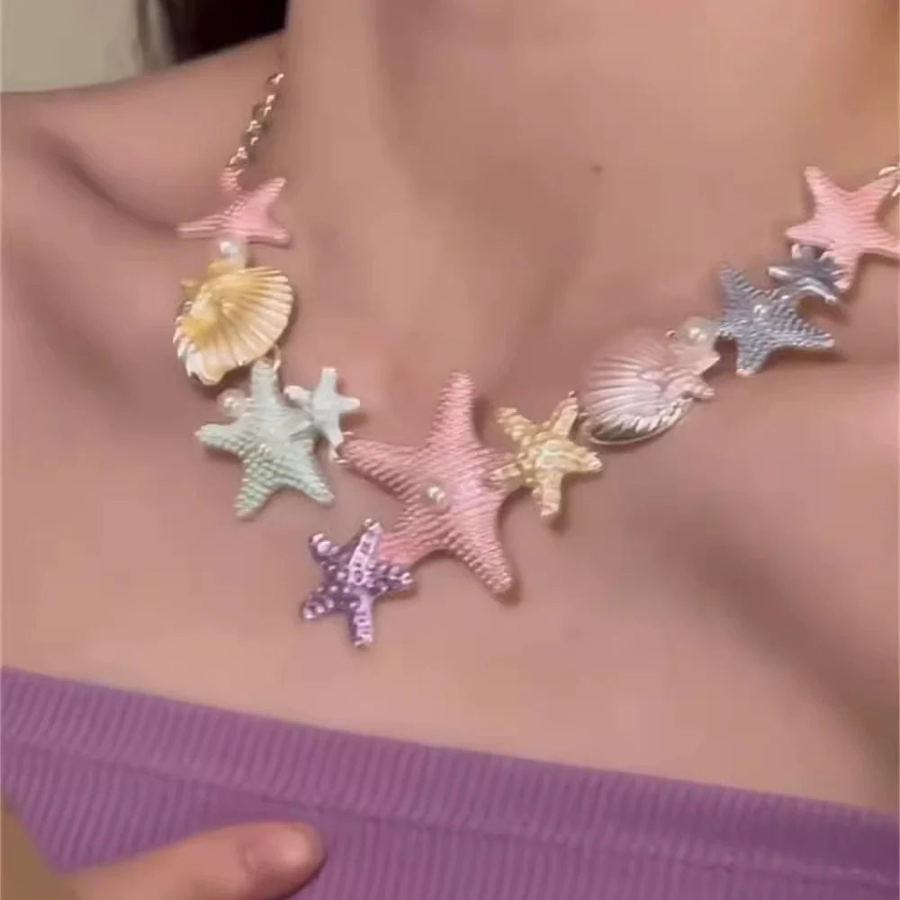 Leeana Starfish Shell Pearl Choker - Colorful