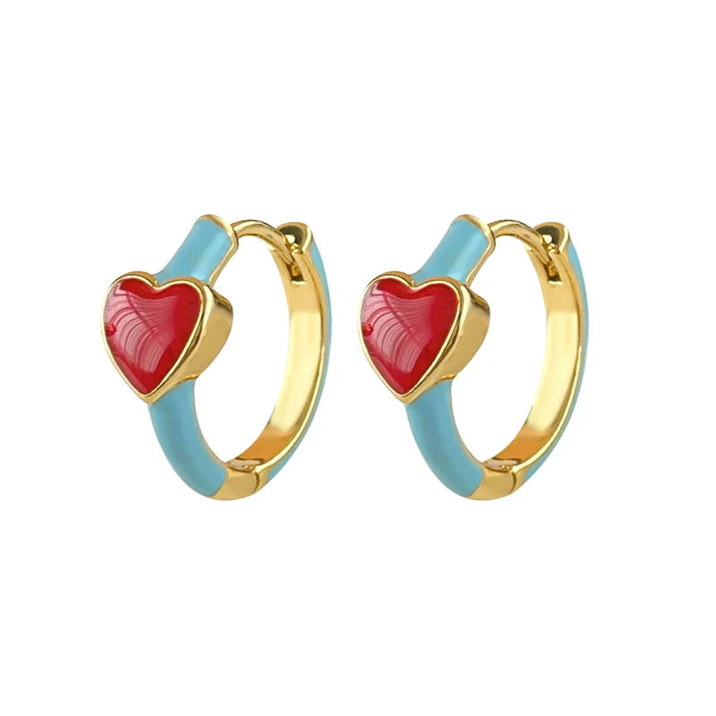 Allyssa Elegant Heart Drop Earrings - Red Blue