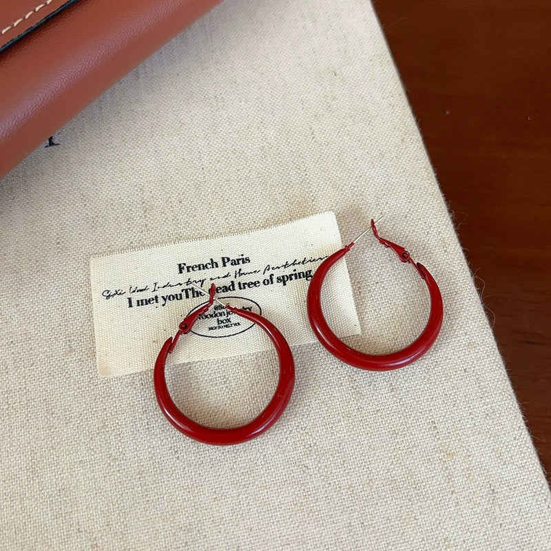 Judah Large Wine Hoop Earrings - 3cm Wine Red Hoop Earrings [7WA2IOGX]