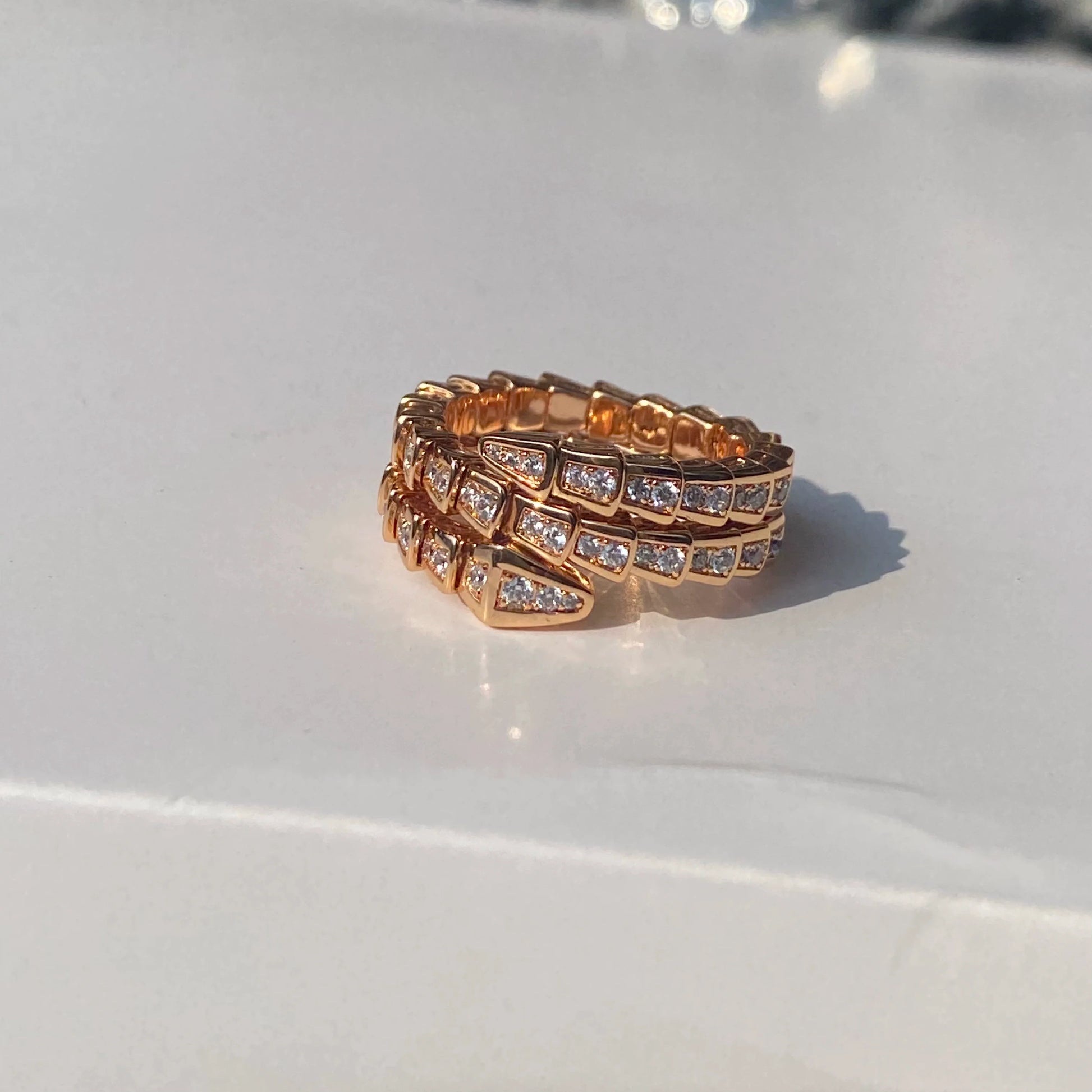 Brionna Serpent Embrace Ring - Rose Gold Narrow Full Pave Three-Coil Snake Ring