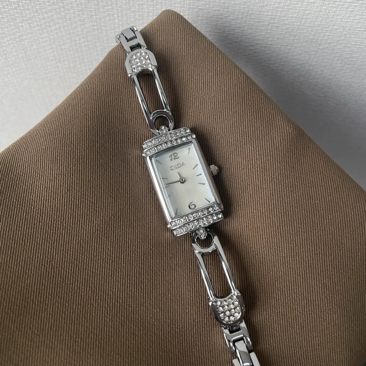 Aishah Rectangular Bracelet Watch - Silver White