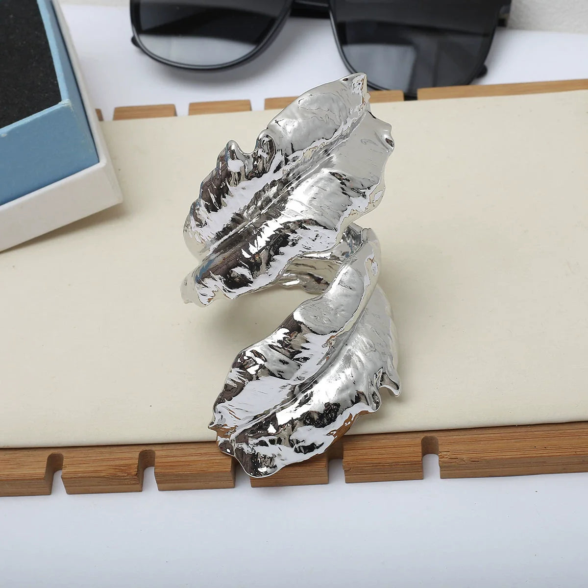 Skyy Sculptural Leaf Cuff Bracelet - Silver