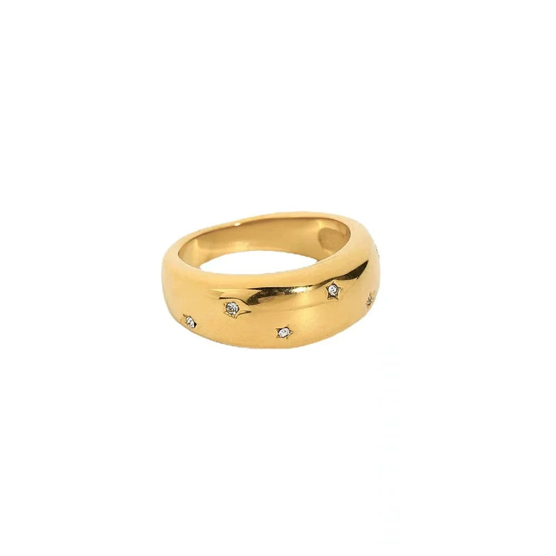 April Statement Gemstone Ring - Smooth Gold Plated Rhinestone US Size 8