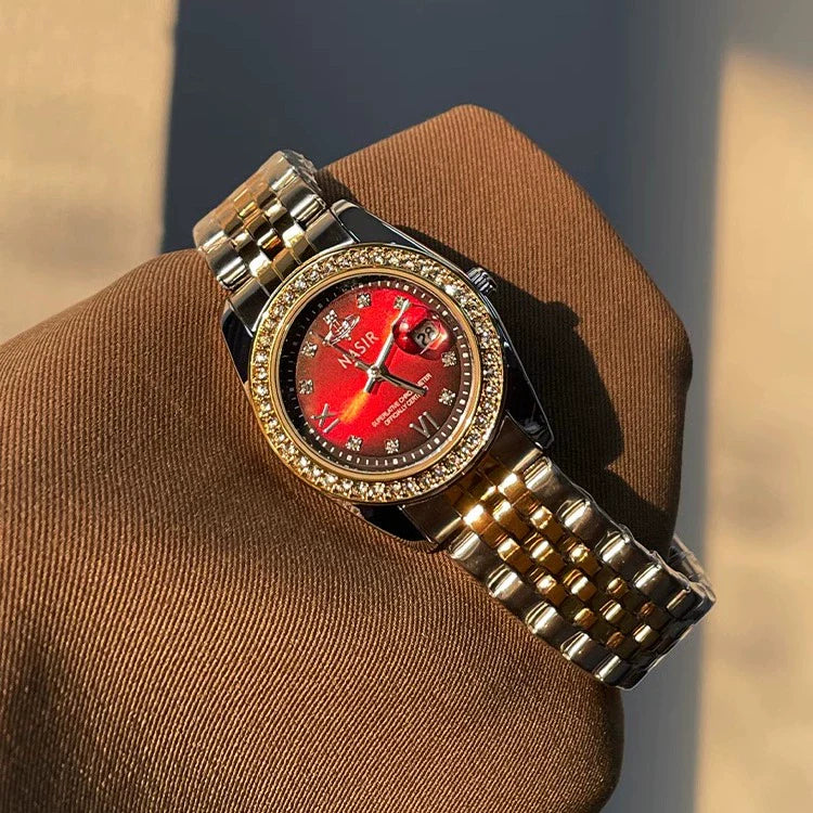 Deniz Quartz Steel Watch - Wine Red