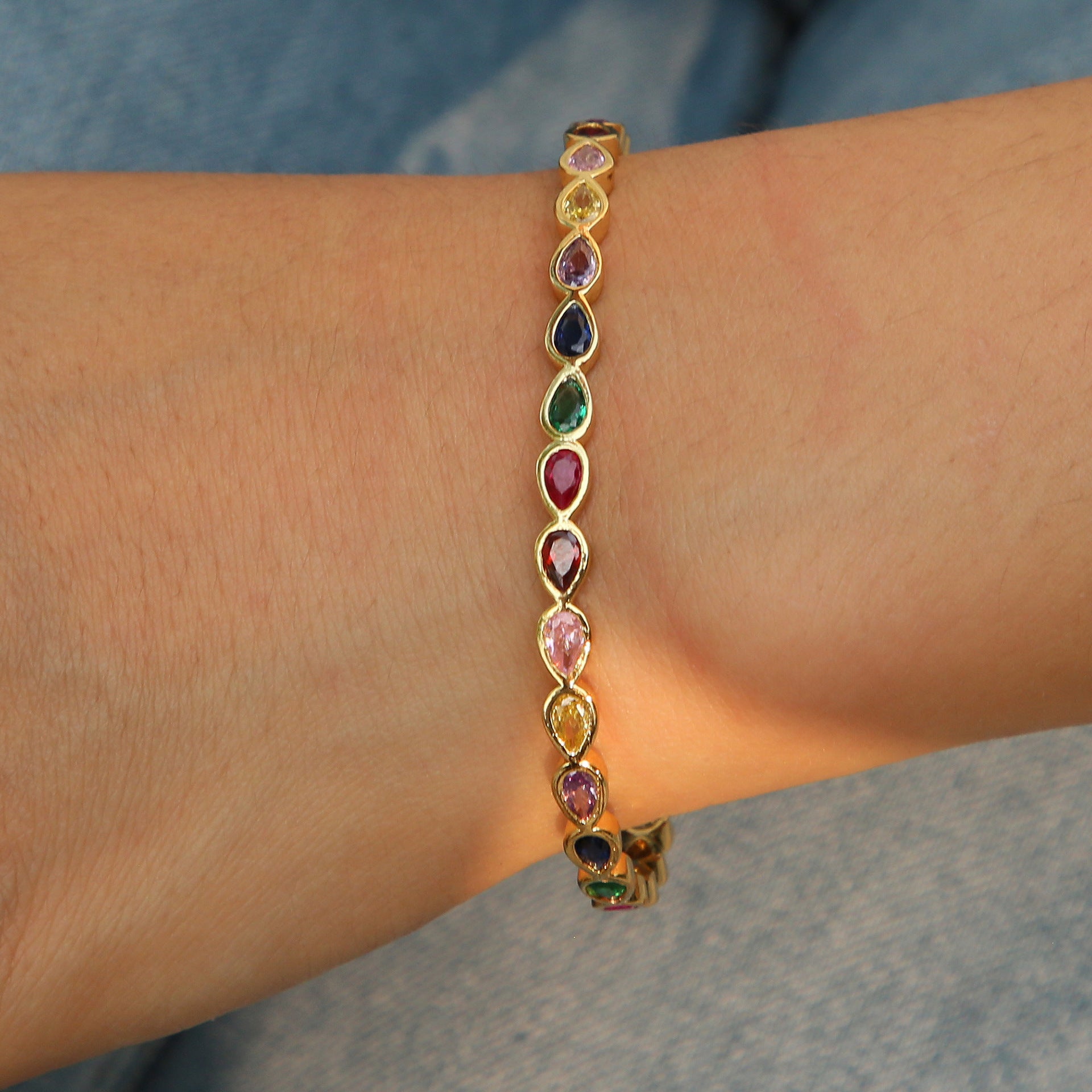 Alianny Zircon Stackable Open Bracelet - Teardrop Multi-color Zircon [UXOVDBT6]
