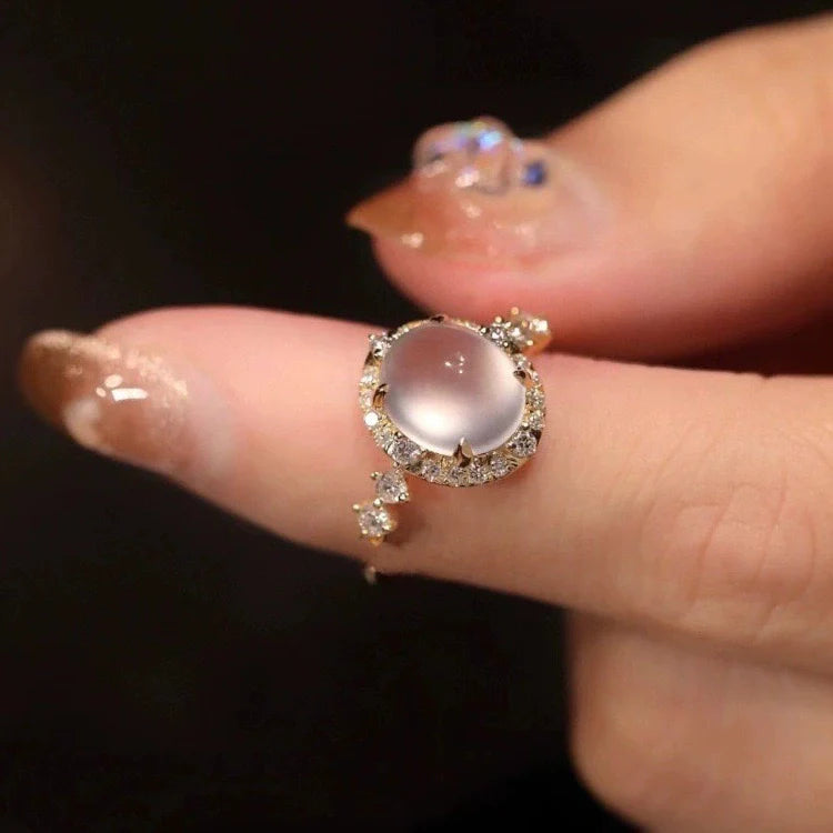 Analiz Gentle Chalcedony Ring - Cabochon Ring (Adjustable Open Band)