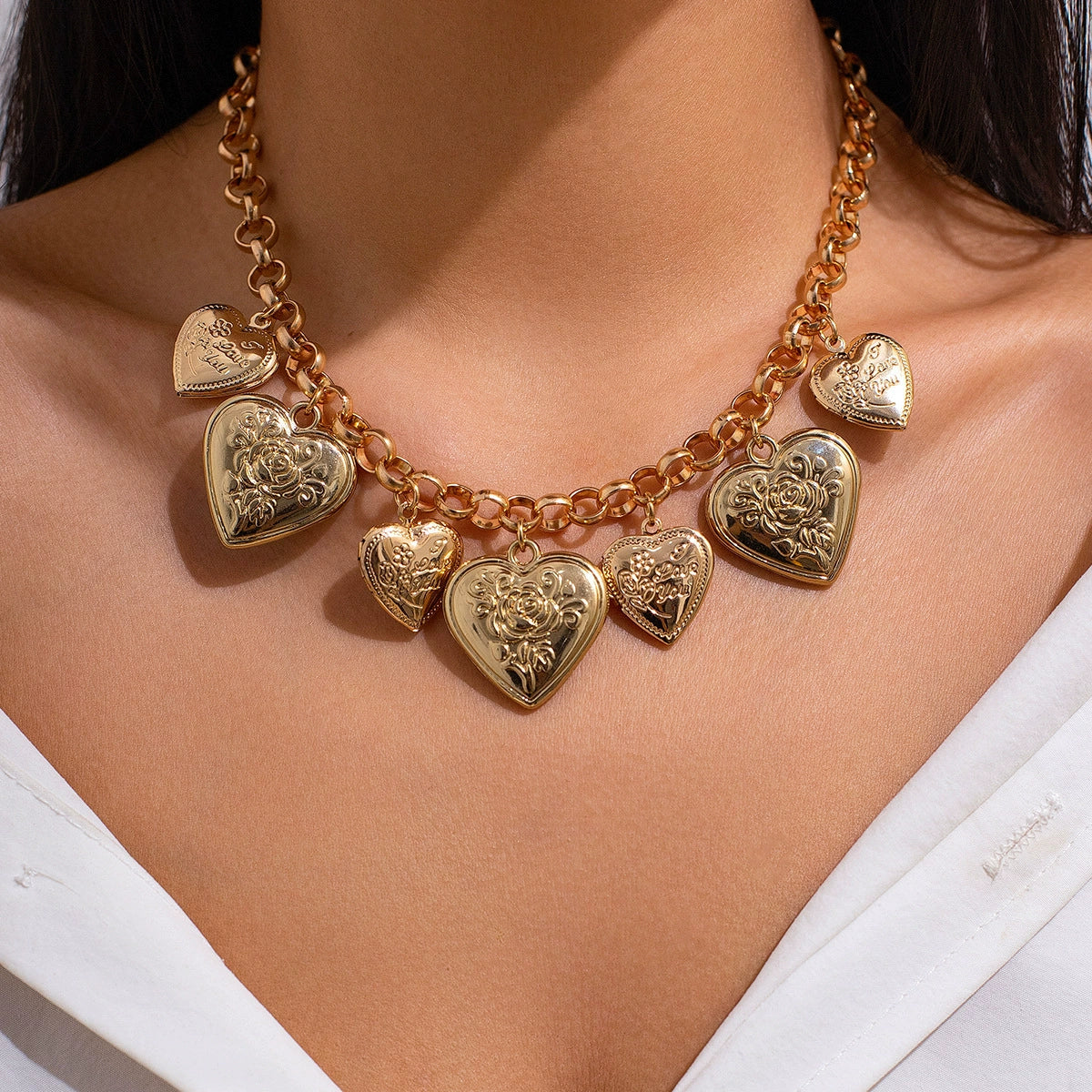 Teresa Chunky Heart Necklace - Gold Necklace [E509N2A6]