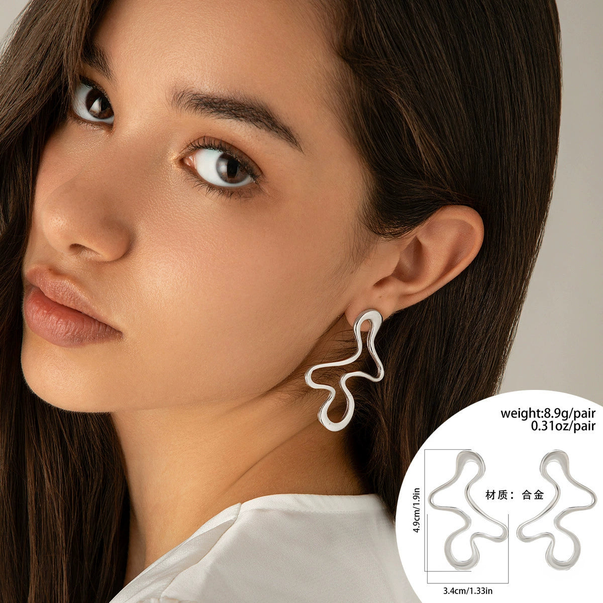 Vaeda Asymmetrical Drop Earrings - 01 White-tone Design [LV20E1UI]