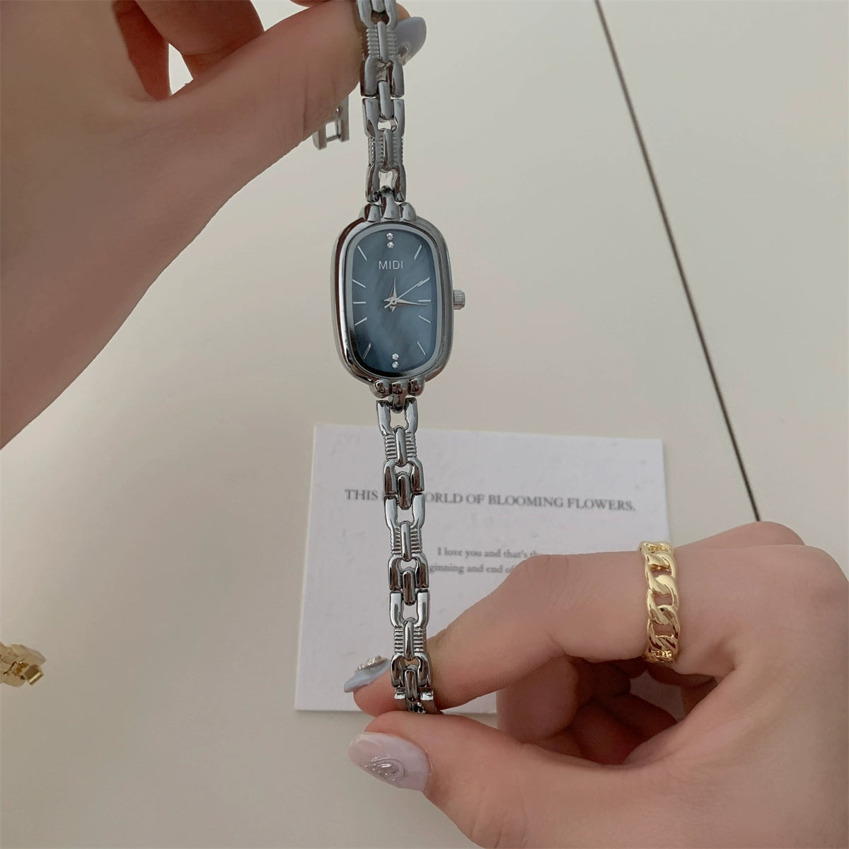 Raylynn Mother-Of-Pearl Bracelet Watch - Silver Band, Blue Dial [CONISLPV]