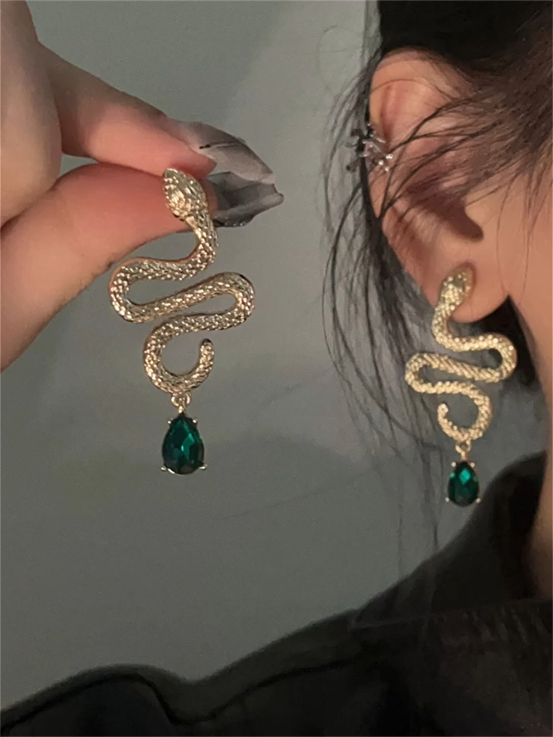 Annika Emerald Snake Earrings - Green Snake Earrings