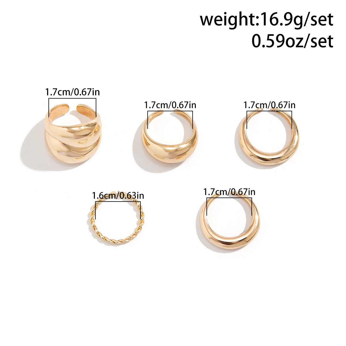 Taishmara Stackable Ring Set - Light Gold 5-Piece Set (Design 02) [APQ8QS2A]