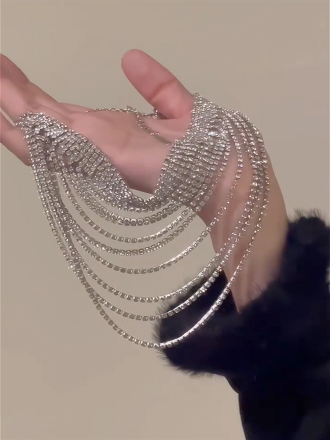 Aubrey Dazzling Statement Necklace - Multi-layer Rhinestone Necklace