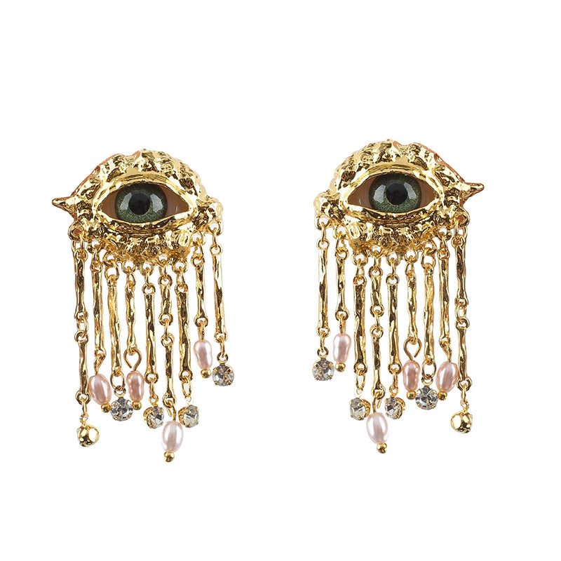 Aahana Mystical Eye Pearl Jewelry - Gold Ear Clip Pair [ZD909XBE]