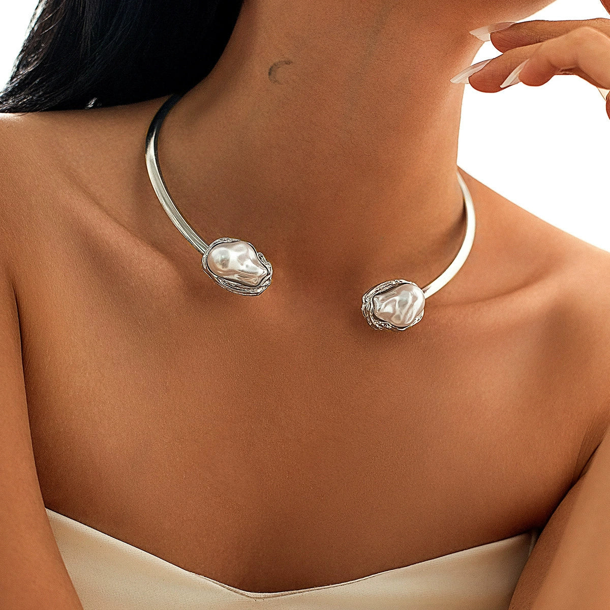 Archer Baroque Pearl Choker - Choker Necklace Silver [XWKD0ETC]