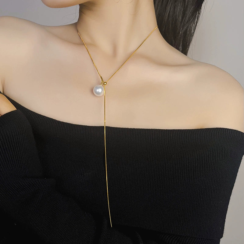 Manal Adjustable Pearl Heart Necklace - Pearl 77cm Adjustable 18K Gold [5JR2CD91]