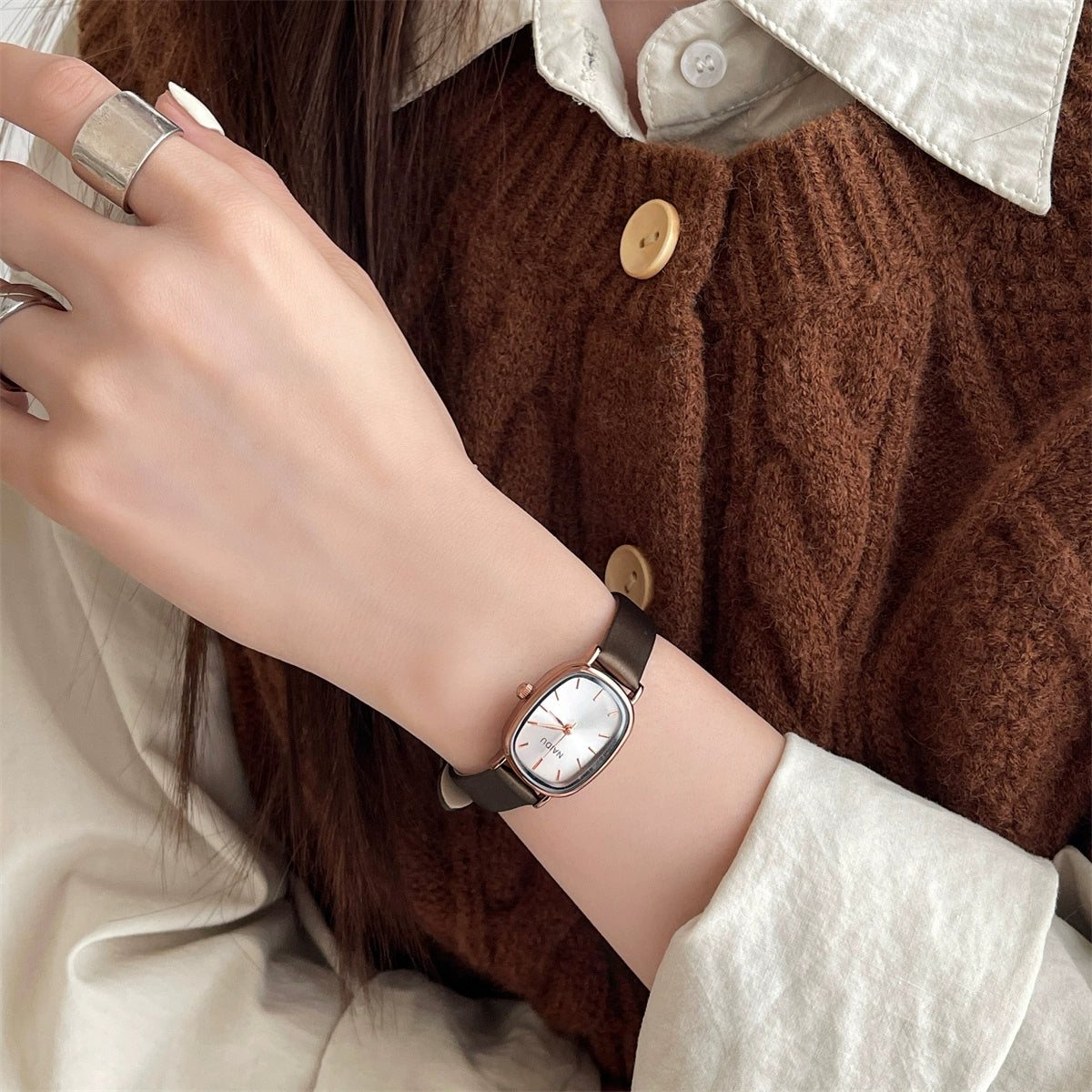 Kristin Petite Oval Watch - Brown Strap [JYDZHIWC]