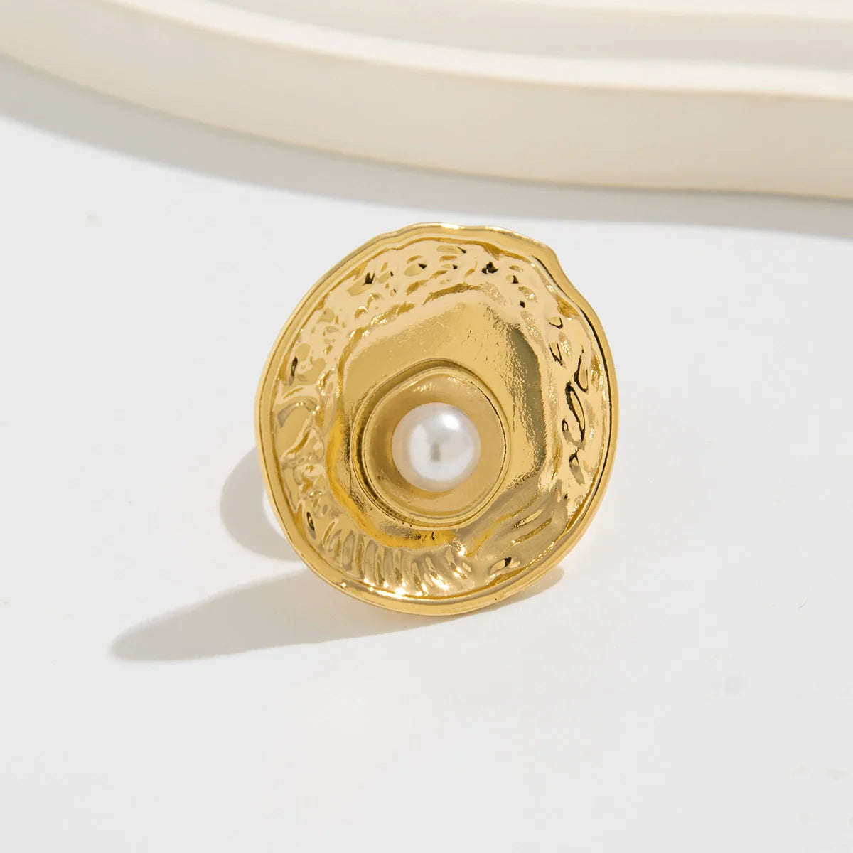 Zada Pearl Bloom Rings - Round Concave Light Gold