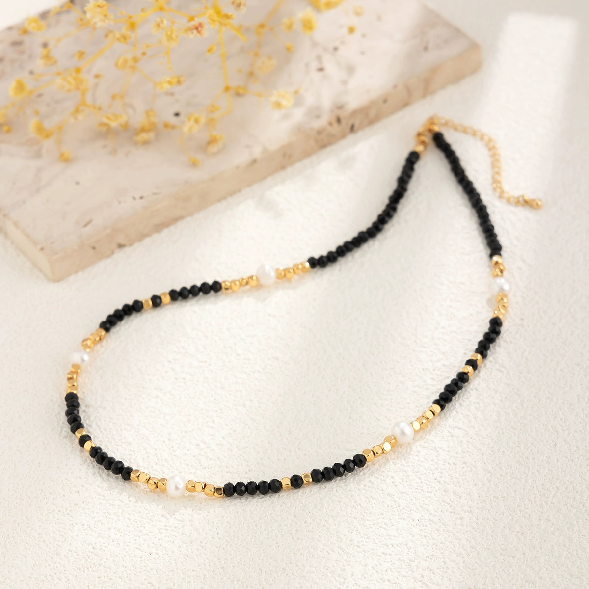 Mae Black Crystal Pearl Choker - Black Crystal Necklace [7JVT9CR8]