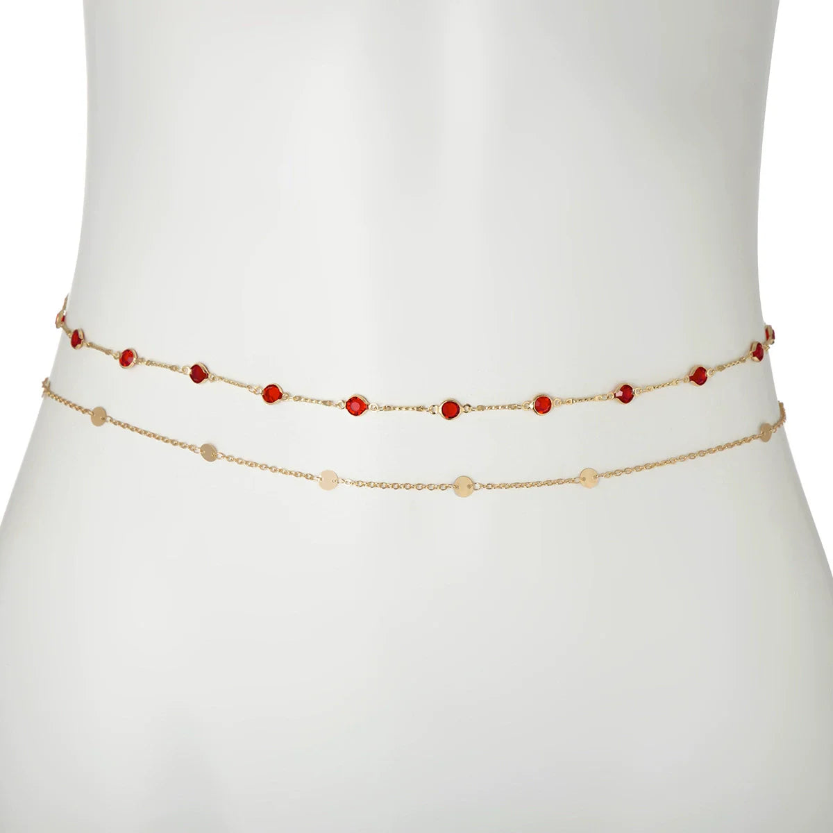 Jade Layered Zircon Body Chain - Gold + Red
