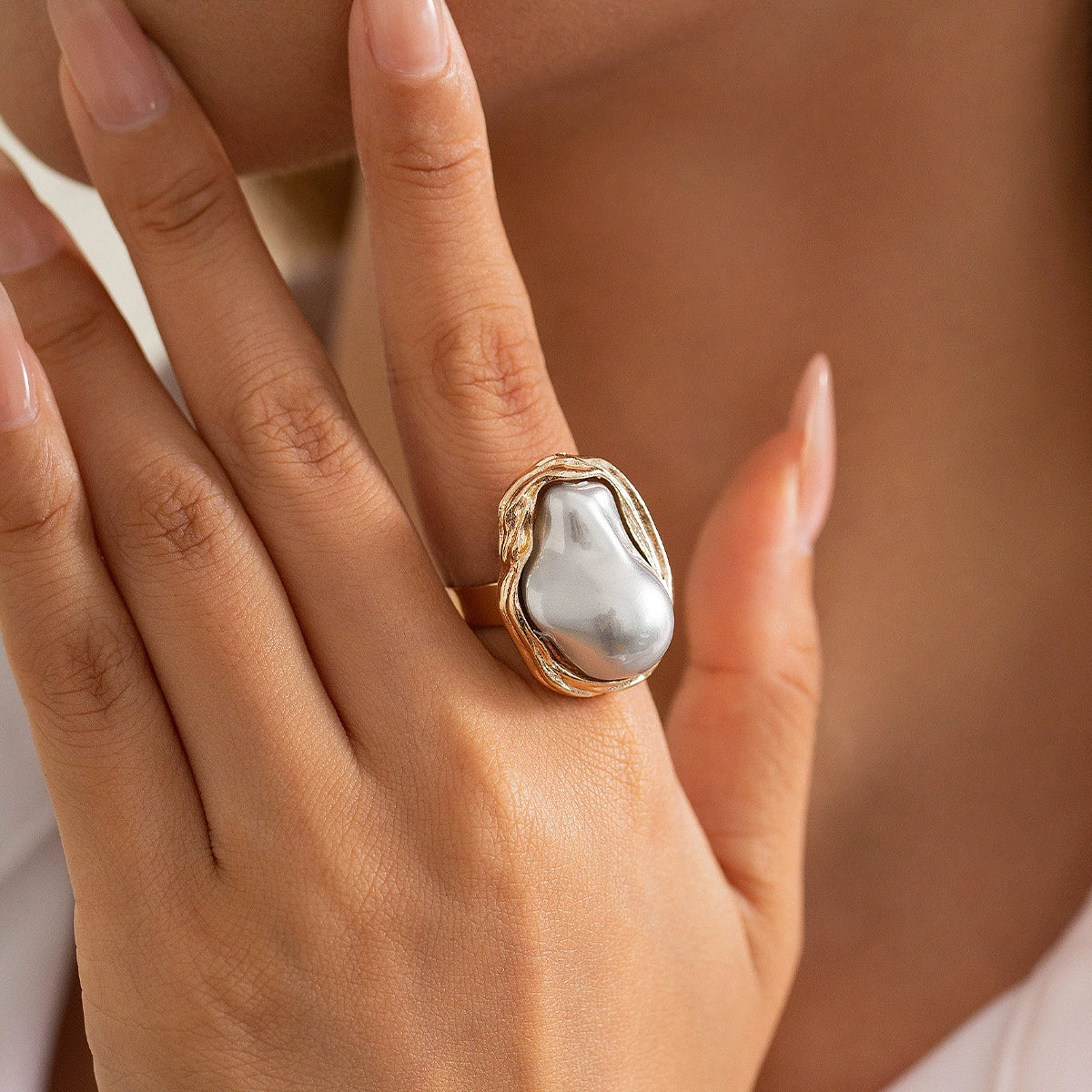 Dyana Baroque Pearl Collection - Ring Gold + Grey [M6LDA5VK]
