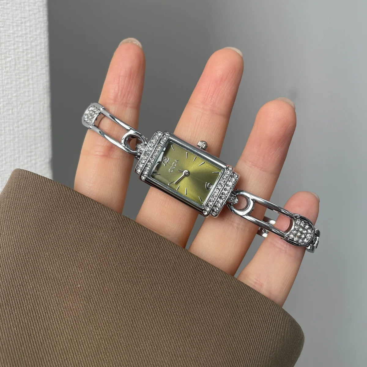 Aishah Rectangular Bracelet Watch - Silver Green