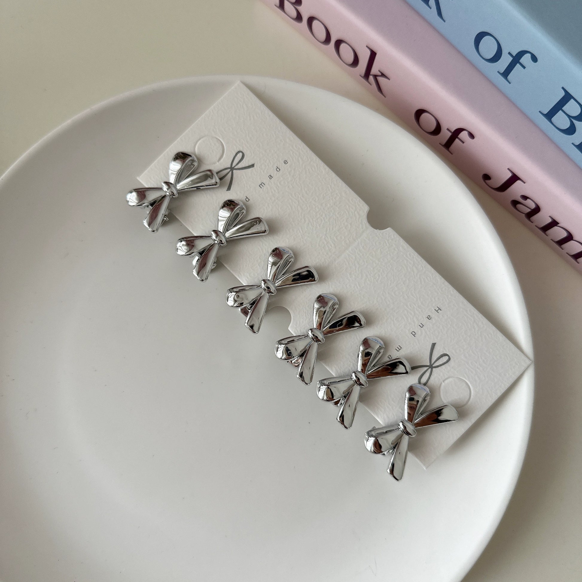 Jordyn Rhinestone Bow Clips - Silver Set of 6 [YXLQSXAU]