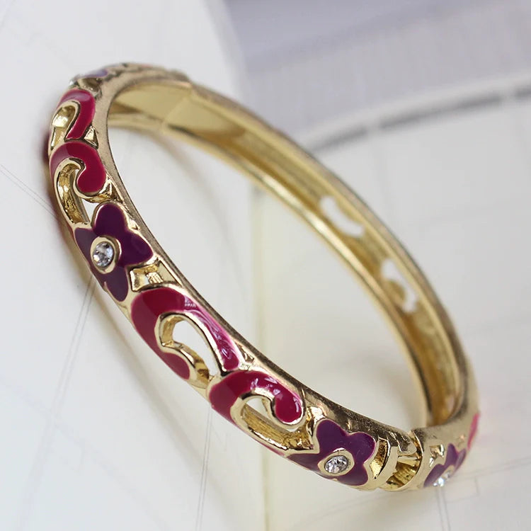 Sunshine Lotus Enamel Bracelet - Rose Red Intertwined