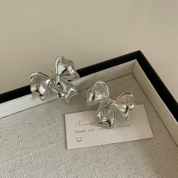 Coralie Metallic Bow Stud Earrings - Bow Earrings Pair