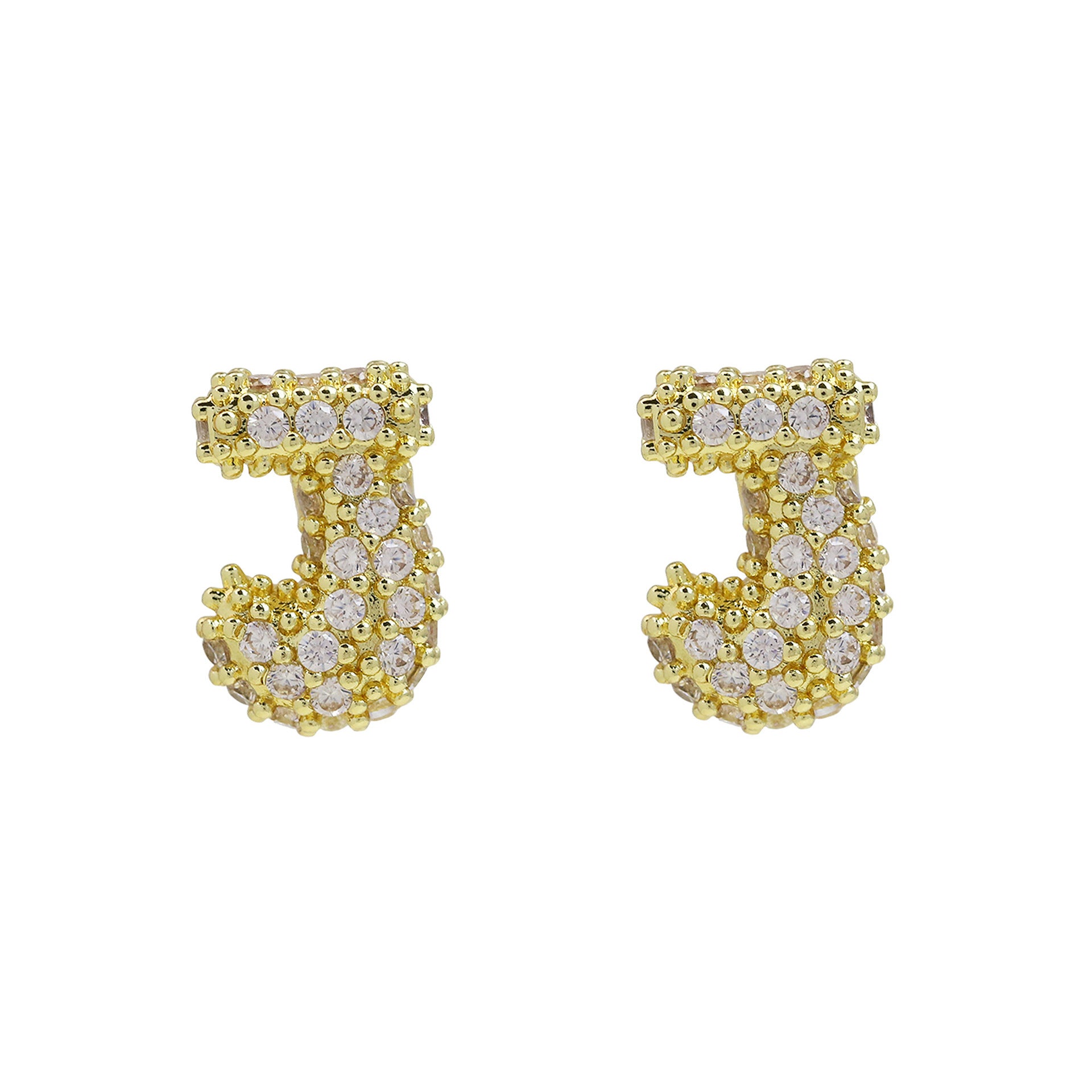 Lillyann Zircon Bubble Letter Earrings - J [MVJPJ181]