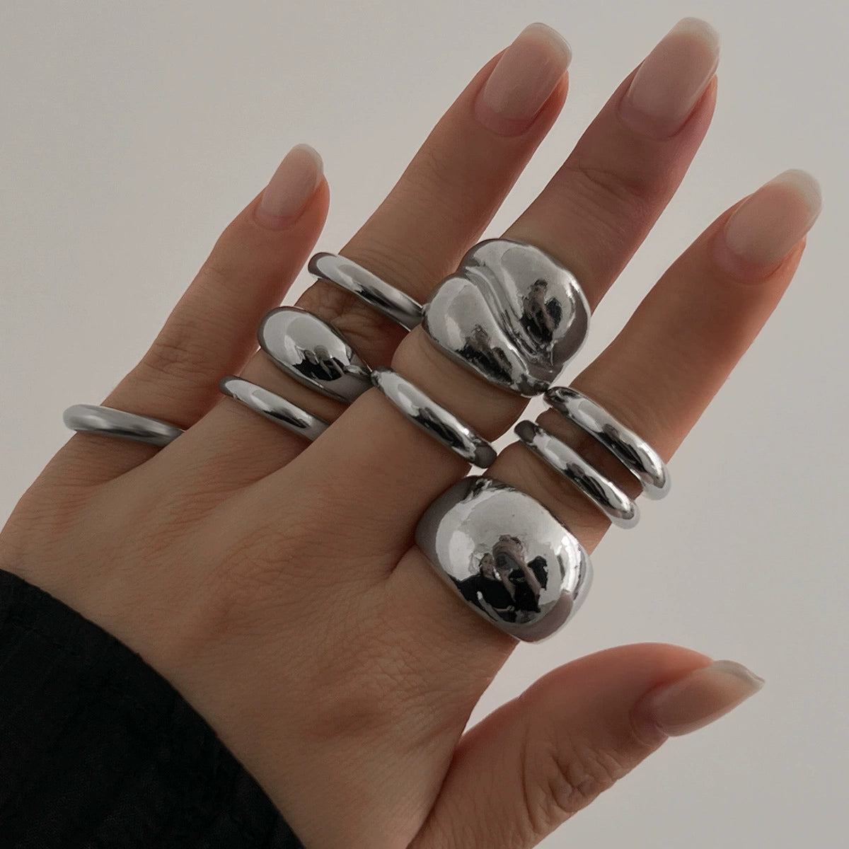Zyaire Metal Glossy Ring Set - Style 03 Silver 9-piece Set [YOOWZ22G]
