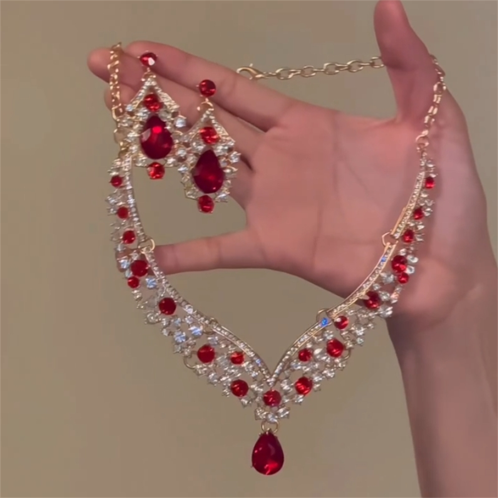 Makinley Red Rhinestone Drop Set - Red Set