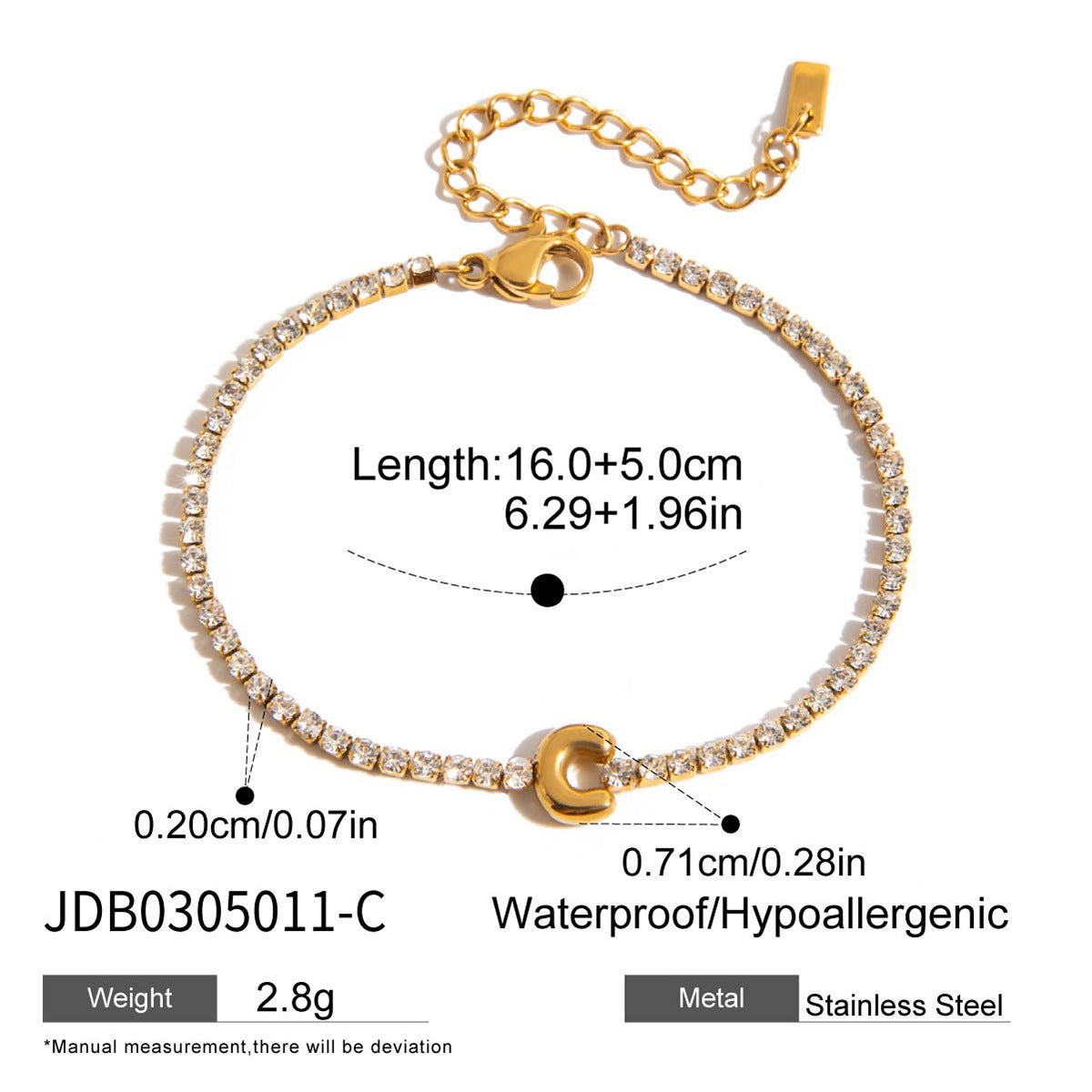Cayleigh Rhinestone Initial Bracelet - Initial C [NU7REGJM]