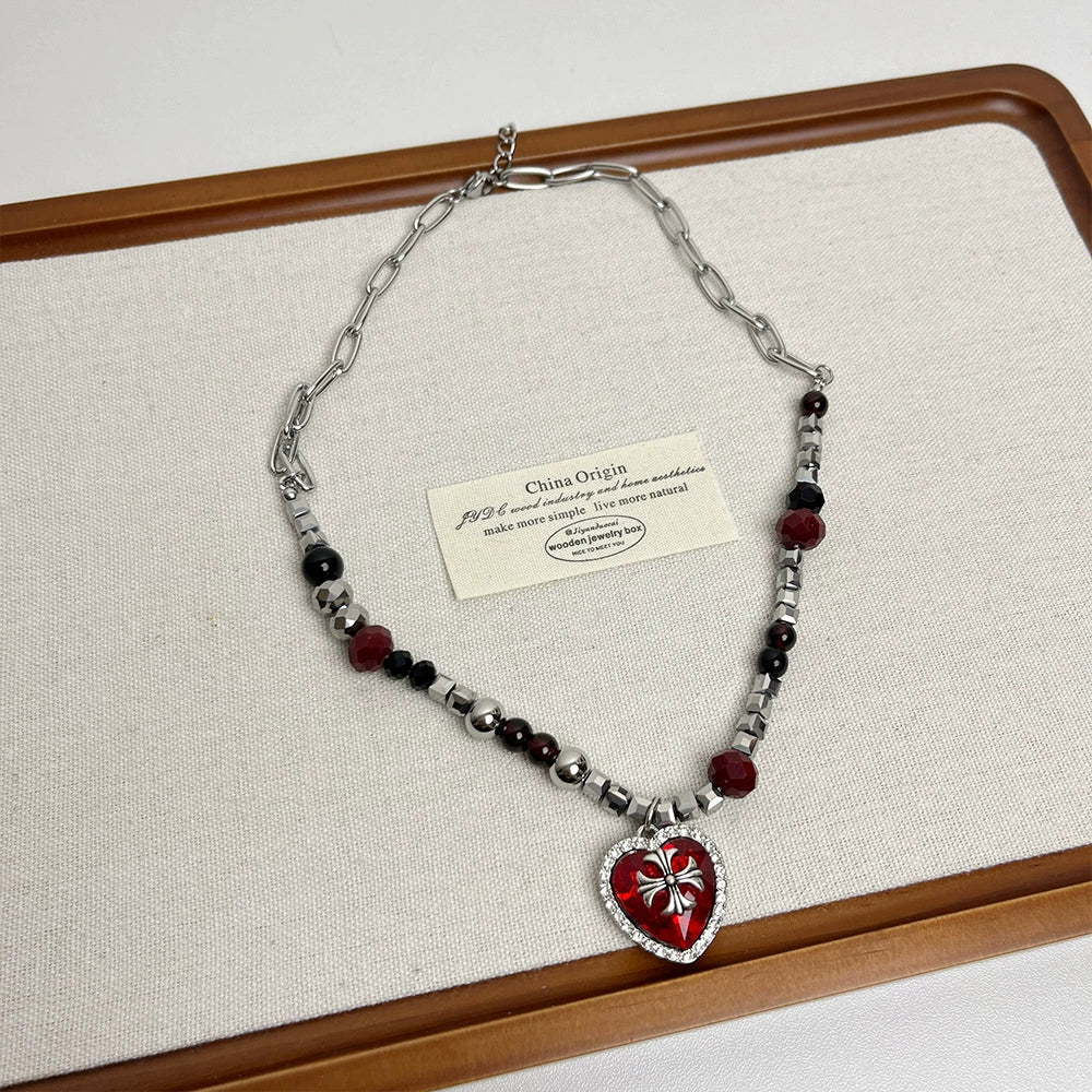 Jewell Heart Cross Necklace - Cross Heart Pendant Necklace [PN1I3K21]