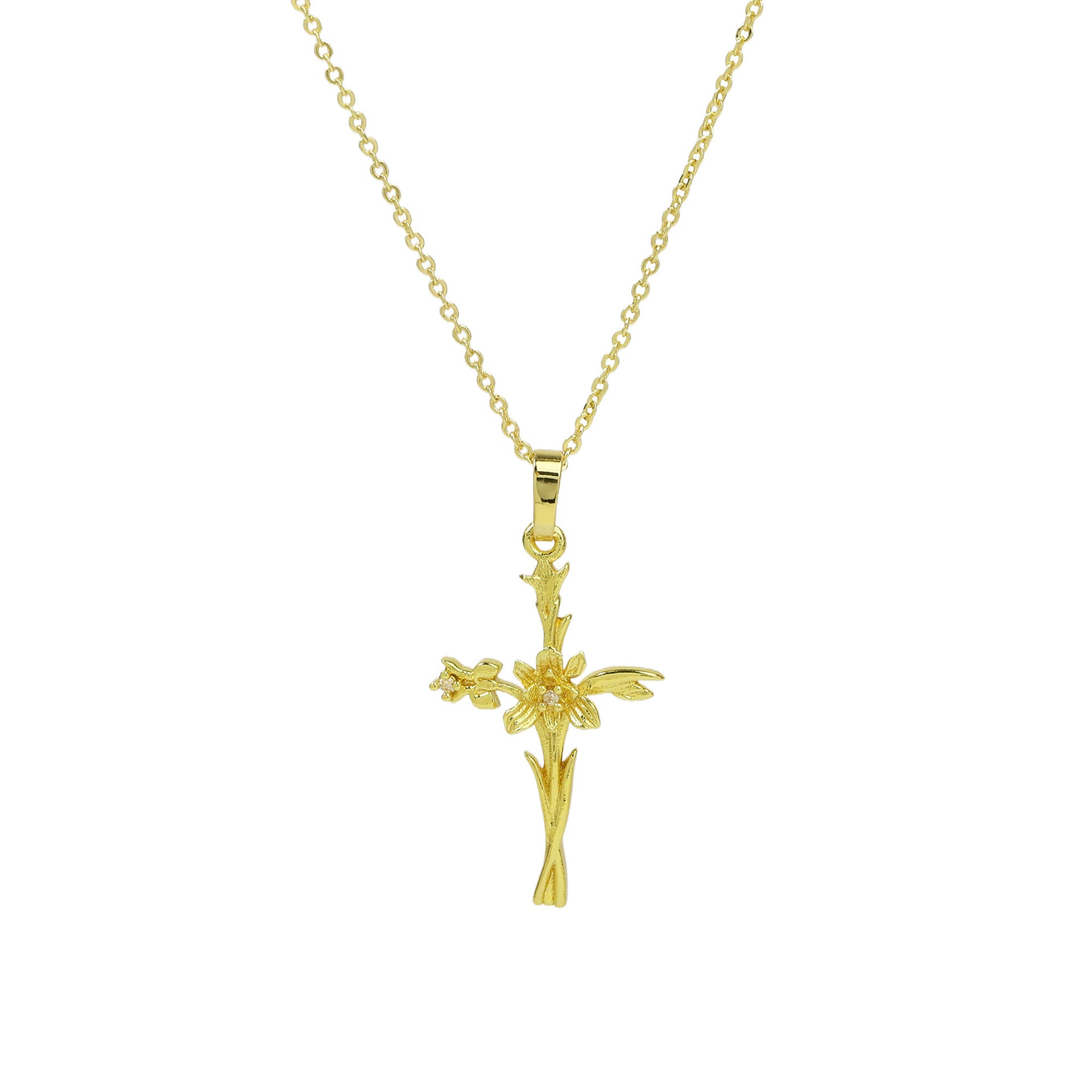Alaiah Birth Flower Cross Necklace - February [B4NT64ME]