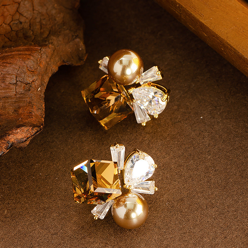Jill Elegant Pearl Zircon Earrings - Gold [78G2S3YD]