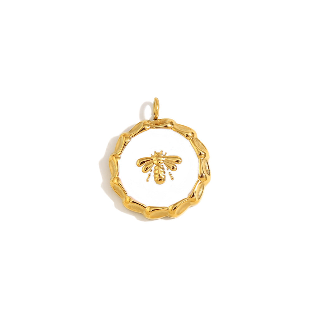 Linley Gold Plated Charms - Enamel Bee Pendant - Gold White [MSWIBNIV]