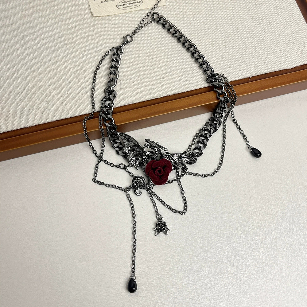 Kathleen Dark Dragon Choker - Flying Dragon Necklace [VD5WY1I1]