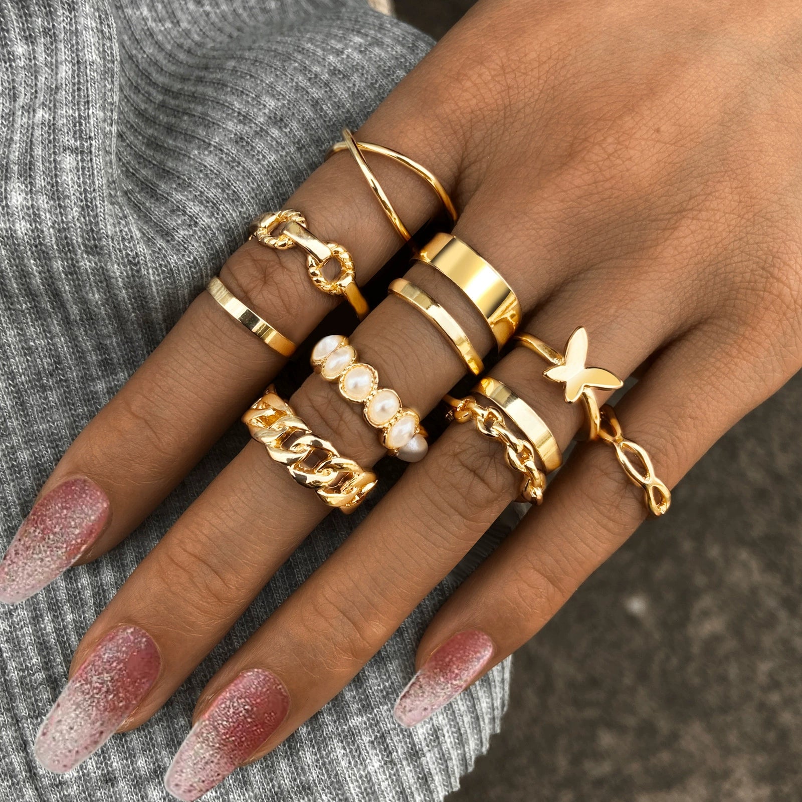 Starla Retro Pearl Ring Set - Style 2 [GYYSVZV9]