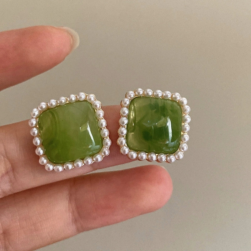 Ophelia Pearl Geometric Stud Earrings - Green [C3A5JLL2]