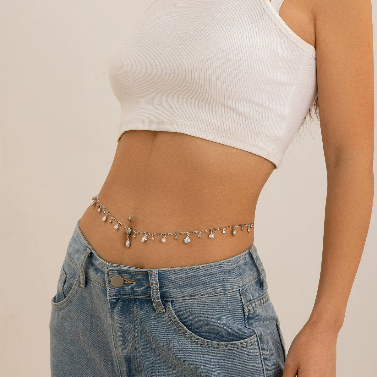 Georgianna Rhinestone Waist Chain - Style 05 Silver [NL266G1Z]