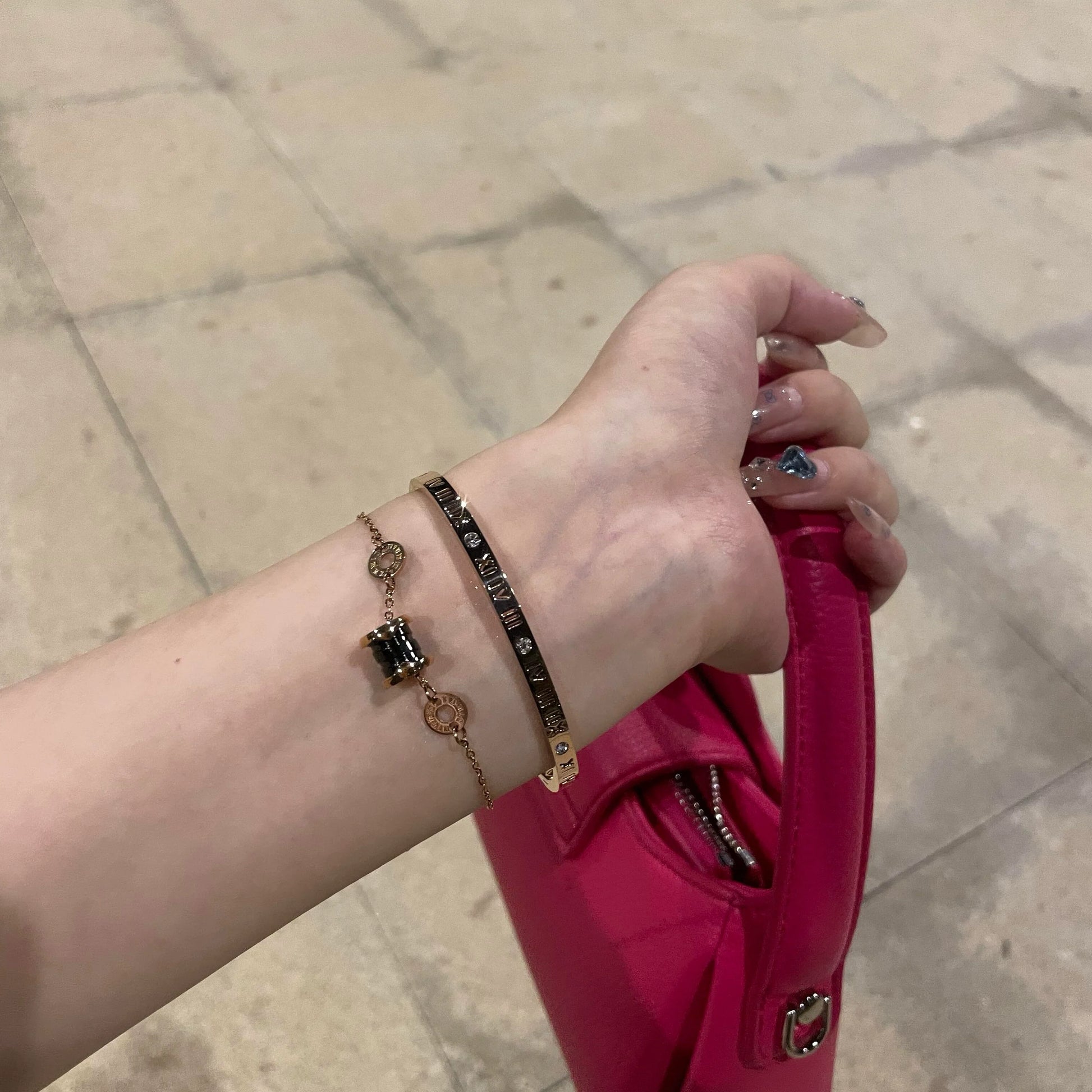 Wrenley Rose Gold Roman Bracelet - Black Porcelain Petite Bracelet
